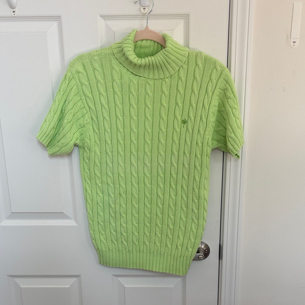 Lilly Pulitzer Women’s Lime Cable-Knit Short-Sleeve Turtleneck Sweater